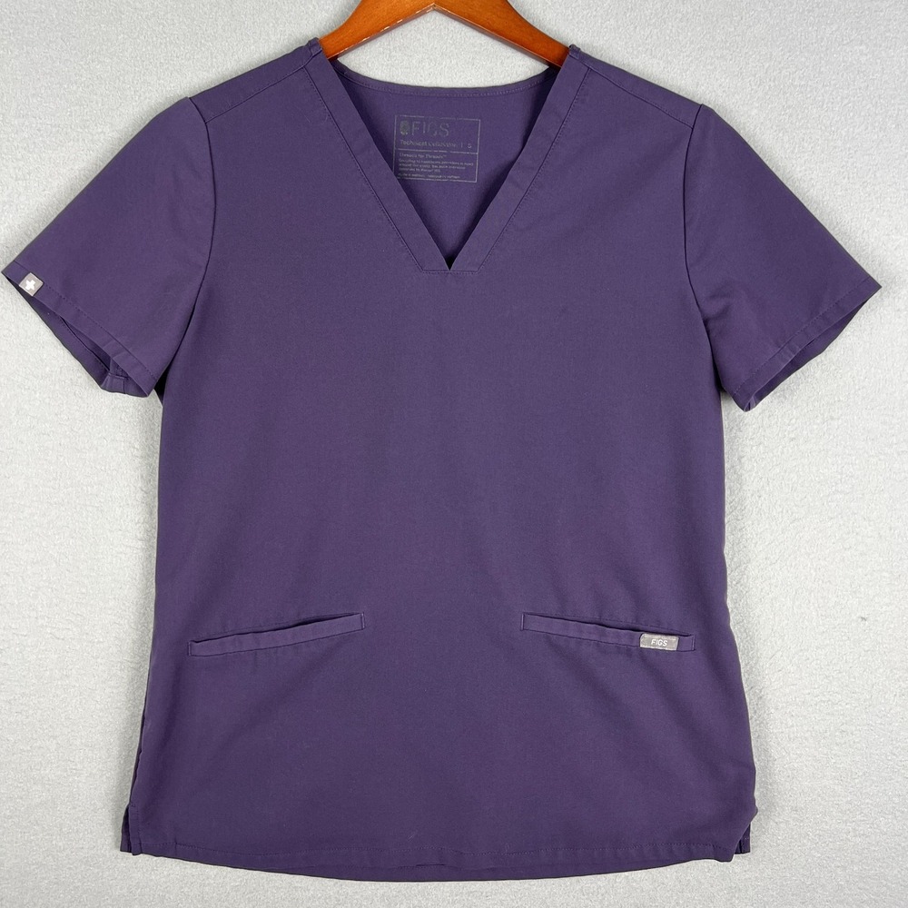 Figs Casma‎ Scrub Top Womans Small V Neck Stretch Medical Uniform Purple